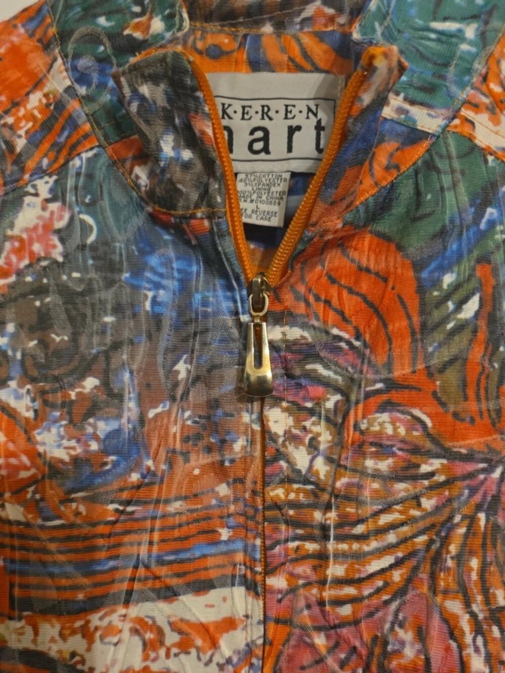 Keren Hart Abstract Colorful Zip-Up Jacket Women's Size Large Art To Wear Boho - Picture 7 of 10